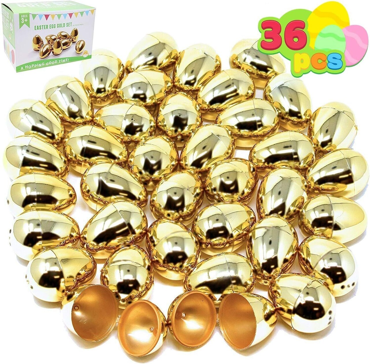 36 Pcs Shiny Golden Metallic Easter Eggs 2.3" in Gold Color for Filling Treats